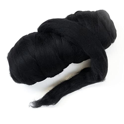 Kondoos Colored Natural Wool Roving, 1 Lb. Best Wool For Needle Felting, Wet Felting, Handcrafts And Spinning. (Total Black, 1 Lb) #TOP6