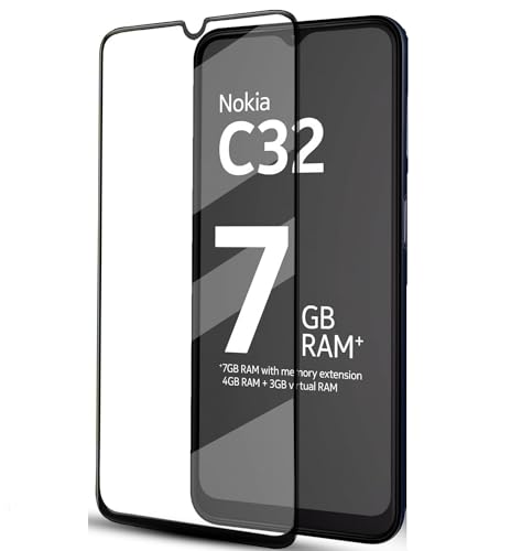 Image of DD SON Tempered Glass Screen Protector Compatible for Nokia C32 (11D) with Edge to Edge Coverage and Easy Installation kit,Black