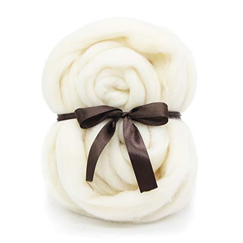 Merino Wool Roving Top - 21um Needle Felting DIY Craft Materials (-3.5OZ) (Cream)