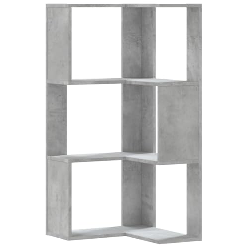 vidaXL Bibliothèque d'angle à 3 Niveaux Gris béton Bois d'ingénierie, étagère à Livres d'angle, vitrine d'angle, Armoire d'angle