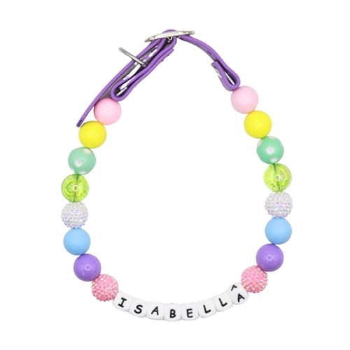 Adjustable Beaded Name Dog Spring Fashion Collar For Small Medium And Large Dogs Bead Silicone Dog Necklace Handmade Girl Boy Bling Fancy Female Cats Pretty Pearls Perla Cute Rinbow Heavy Duty (Pastel Colors, XL (20-24