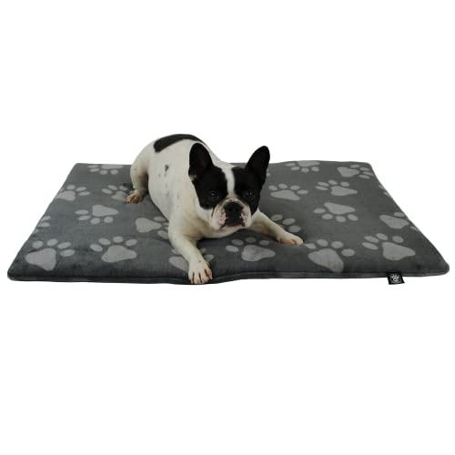 HS-Hundebett gepolsterte Hundedecke, Pfote Anthrazit 55 x 75cm I weiche Kuscheldecke für große & kleine Hunde Made in Germany, waschbar, trocknergeeignet Cover