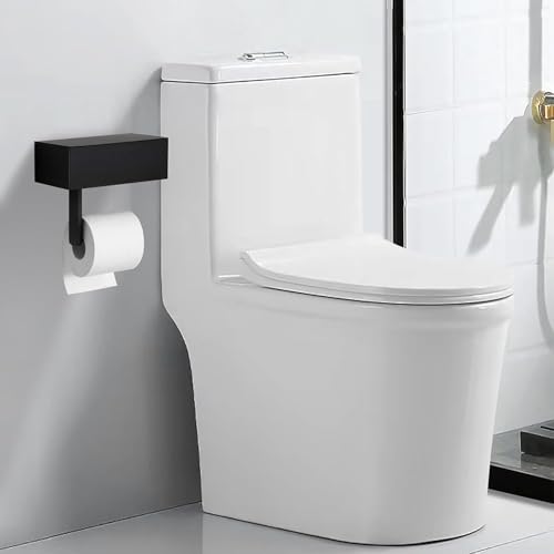 Miniatura 5 de Portarrollos Papel Higienico, Guiguzi Negro Adhesivo Porta Rollo Baño Con Estante, Porta Rollos De Papel Higienico Con Caja De Pañuelos Taladro O Autoadhesivo Instalar Para Cocina Y Baño