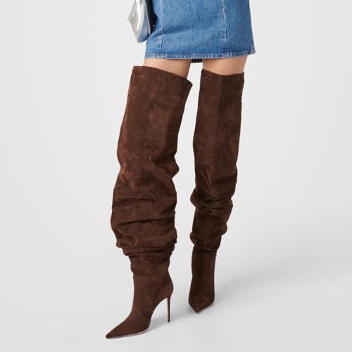 Microfiber Over The Knee Pointed Toe Stiletto Heelboot For Women,women's Thigh High Suede Tall Boots Sexy Long Boots Outfits Long Boots Fashion Retro Dress Boots Suitable For All Seasons3