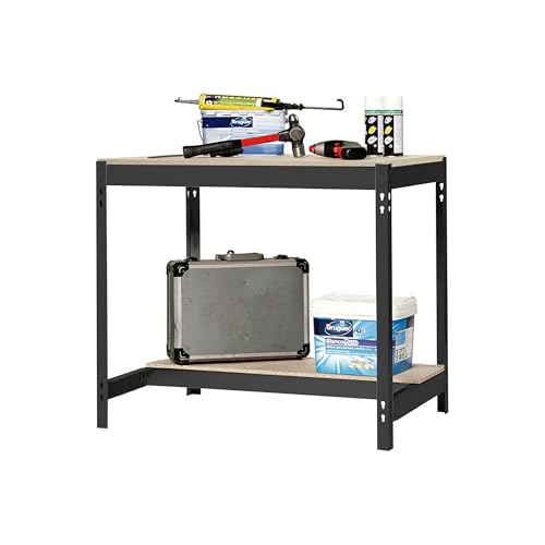 SimonRack Werkbank 600 kg Belastbarkeit, 84,2x121x61 cm, Große Arbeitsfläche Arbeitsfläche, Arbeitstisch, Holz-Arbeitsplatte, Anthrazit/Holz - BT0