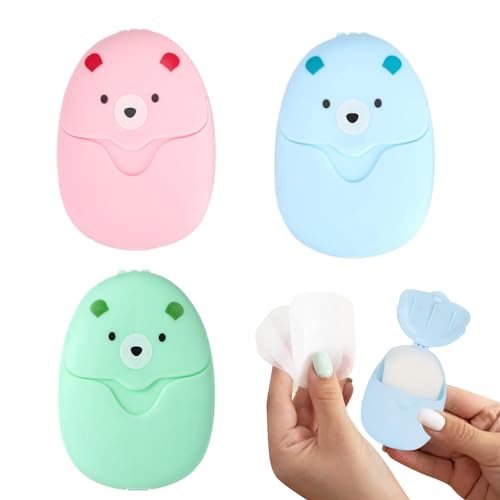MEKEET 3 Boxes of 150PCS Portable Travel Soap Sheets Disposable Travel Essentials Soap Foaming Hand Washing Paper Soap Eco Friendly Cleaning Products for Indoor Outdoor Travel Camping Hiking