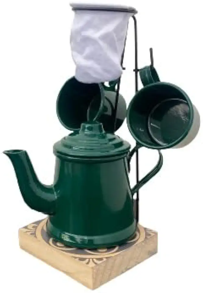 Coador De Café Individual Com Pote, Kit Café Gourmet Para 1 Pessoa Inclui Bule Coador E 2 Canecas De 90ml, Presente Para Amantes De Café, FáCil De Usar (Verde Bandeira)