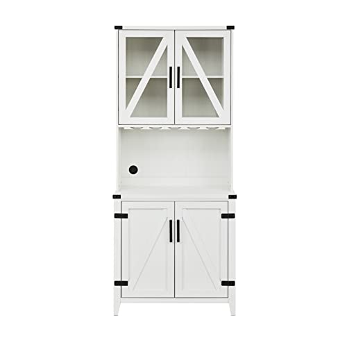 Home Source Bar Cabinet With Upper Glass Cabinet In White Finish #TOP4
