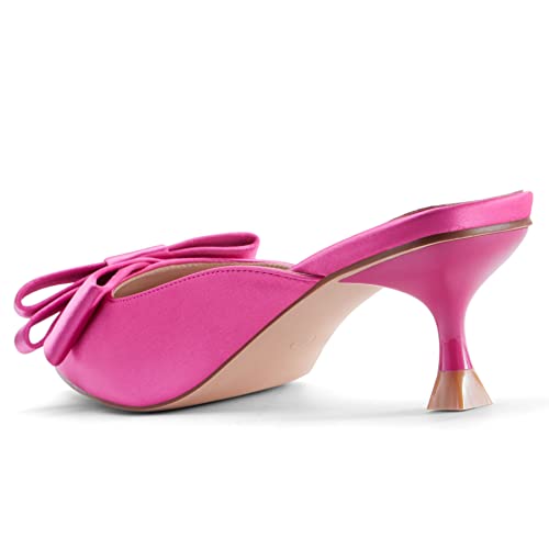 Coutgo Womens Kitten Heel Mules Pointed Toe Bow Backless Sexy Slide Sandals Low Heeled Party Wedding Dress Shoes Rose Red #TOP4