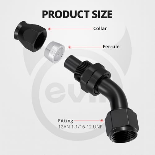 Image of EVIL ENERGY 12AN PTFE Hose End Fitting 45 Degree Black for PTFE Hose Only 4PCS