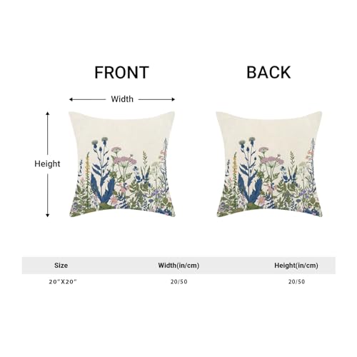 Image of AEIOAE Navy Blue Teal Pillow Covers 20x20 Inch Set of 2, Spring Wildflower Plant Throw Pillows Case,Seasonal Floral Outdoor Decorative Flowers Farmhouse Decor Cushion Covers for Home Sofa Bed Couch