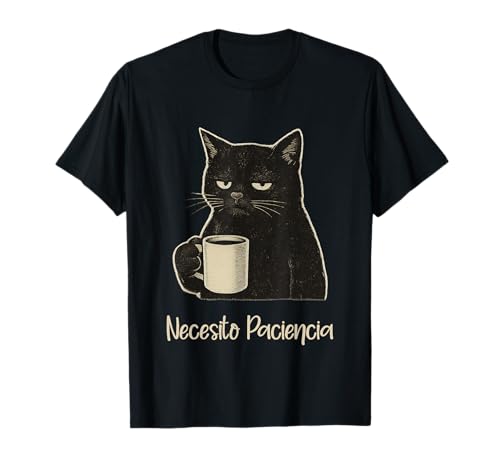 Ya en mundofriki.es: Frase Graciosa y Divertida Gato Café Necesito Paciencia Camiseta