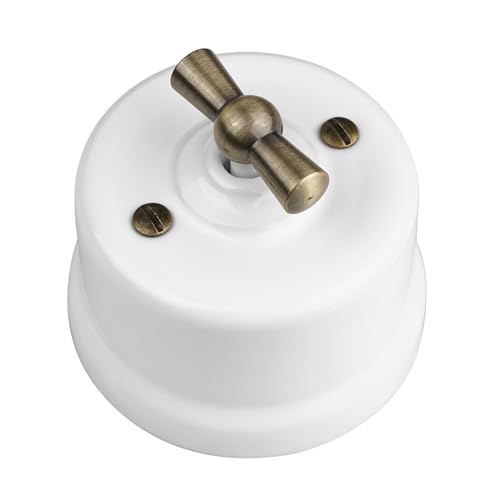 LaMorell LightDesign - Interruptor/desviador de porcelana blanca mando ojal de metal gris hierro ø65 mm