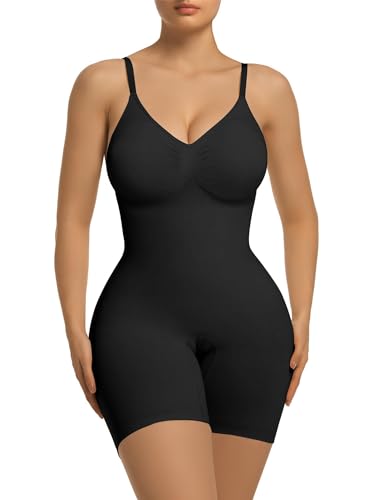 SAHPERX Body Reductor Mujer Invisible Shapewear Adelgazante y Pantalón Control de Abdomen Body Shaper Con Almohadillas Extraíbles, UK-SZ5468-Black-L/XL