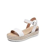 DREAM PAIRS Women's Platform Espadrilles Wedge Sandals, Comfortable Open Toe One Band Sandals for Women Dressy Casual Summer,Size 6,White,DWUMPS2502