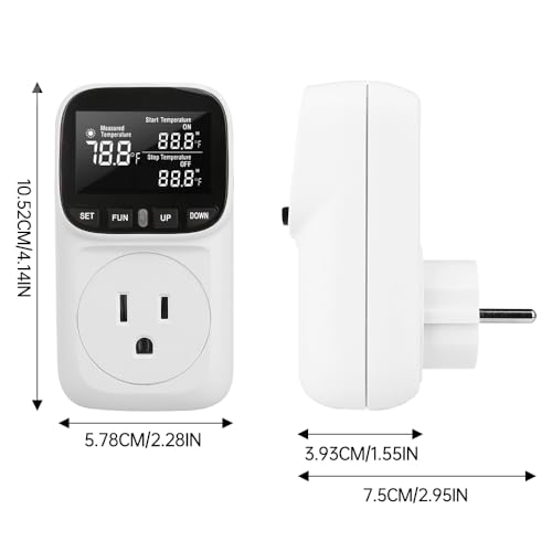 Image of Diymore Digital Plug in Thermostat Outlet Temperature Controller Electric Digital Thermostat Heating Cooling Mode Timer Socket 120V Heating Cooling Control 110V 15A Celsius Fahrenheit Display, White