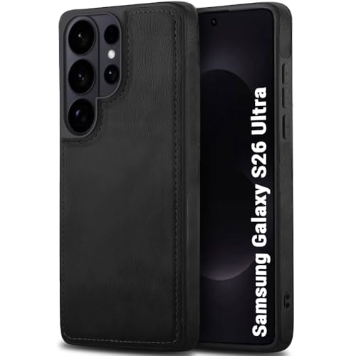 Image of TheGiftKart for Samsung S26 Ultra Case, Leather Finish Back Cover, Shockproof Design, Raised Edges for Camera & Screen Protection, Stunning Minimalist Design Galaxy S26 Ultra Back Cover (Black)