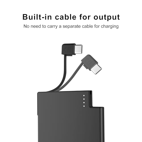 Auskang Slim Power Bank with Built-in Cable 2500mAh, [USB C version] The Most Lightweight Battery Bank and Thinnest Portable Phone Charger - Credit Card Size