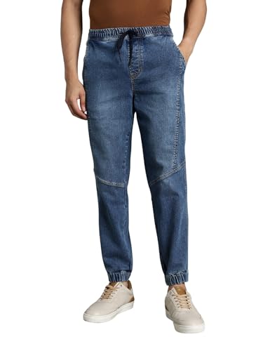 Image of INKD Men's Regular Fit Joggers - Mid -Rise | Cotton Blend | Stretchable Fabric| Elasticated Waistband | Jeans for Men (Available in Plus Sizes)