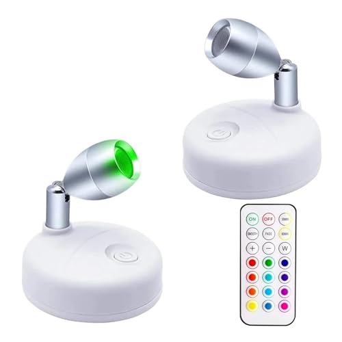 Paquete De 2 Focos LED Inalámbricos RGB, Luces De Acento Giratorias Con Control Remoto, Luces De Disco De Interior Alimentadas Por Batería, Lámpara De Pared Con Temporizador FáCil De Instalar