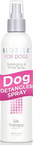 BioSilk for Dogs Silk Therapy Detangling and Shine Protecting Spray, pH Balanced Leave-In Mist with Silk and Vitamins for Dematting, Paraben-Free, All Coats and Breeds, 8 Fl Oz