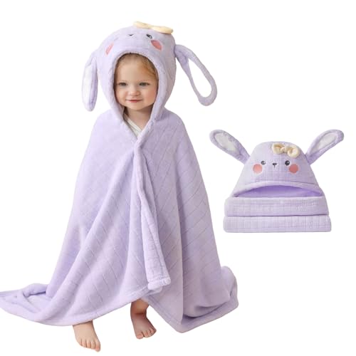 Image of usbettas Toddler Hooded Towel-Soft Coral Fleece Hooded Baby Towels-Super Absorbent Toddler Bath Towel for Newborn Kids (Hooded Wrap Towel-Rabbit, 49x31 Inch)