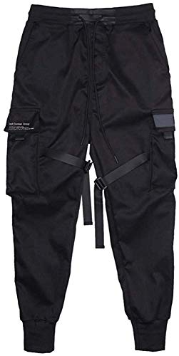 Hombre Pantalones Militares Lazos Harén Pantalón de Chándal Harajuku Pantalones Deportivos Hip Hop Pantalones (L)