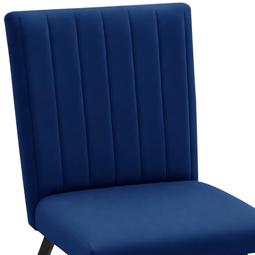 Image of Rosebell Set of 4 Dining Table Chairs with Wooden Top Table, Upholstered Cushioned Chairs, Modern Compact Dining Set for Home, Kitchen & Dining Room (Blue)