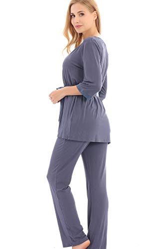 Bearsland Maternity Women's 3 Pieces Soft Nursing Pajamas Set Postpartum Sleepwear For Breastfeeding,Bluegray,M #TOP2