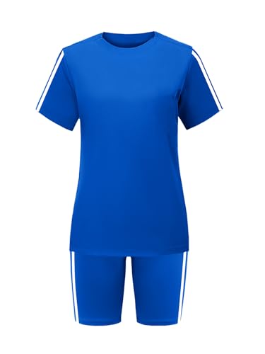 STOLKISS Holiday Outfits for Women Two Piece Sets Casual Fashion Slim Curvy Top and Elastic Waist Active Shorts Blue M — view 5
