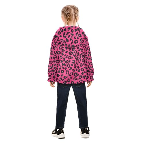 Leopard Print Rose Pink Girls Fleece Jacket Girls Fall Jacket Girl Coats Zip Up Hoodie Children Sherpa Warm Outerwear 2-10T4