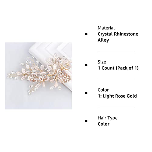 Sweetv Wedding Hair Clip Rhinestone Bridal Hair Comb For Wedding Hair Accessories For Brides Wedding Hair Piece Headpiece For Women, Light Rose Gold #TOP6