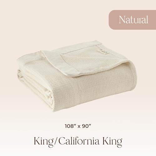 Image of 100% Organic Cotton Blanket - GOTS & Fairtrade Certified Organic Cotton Throw Blanket for Bed with a Heavy & Breathable Single Knit Weave - Great as Bedspread or Coverlet (Natural, King /Cal King)