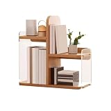 CFGH6FDF Minimalist Staggered Wooden Display Bookshelf Home Storage Rack with Acrylic Baffle Freestanding Book Shelf