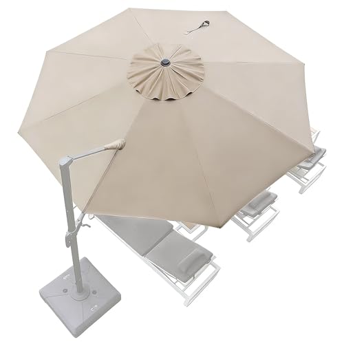 Toile Parasol 8 Baleines 3m 3.5m Déporté Garden Parasol Cover Auvent De Remplacement Umbrella Canopy De Terrasse, Protection UV Housse De Rechange(Light Khaki,3.5m)