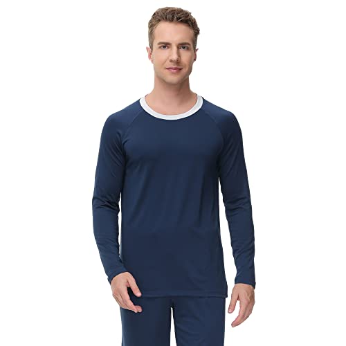INK+IVY Men's Sleepwear Pajama Top Long Sleeve Crewneck T-Shirt, Soft Sueded Jersey Tee Loungewear, Undershirt