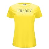 FREDDY Camiseta cómoda en Tejido de Punto Lyocell con Estampado y Micro Tachuelas - Amarillo - Extra Small