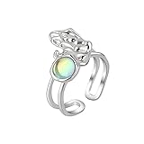 Póster de anillos de plata anillo de luna arco iris ajustable anillo sintético abierto anillo joyería regalo para mujeres anillos de compromiso en 585 (GD5, talla única)