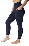 90 Degree By Reflex Womens Leggings High Waisted Elastic Free Ankle Length with Side Pockets - Deep Abyss - Medium