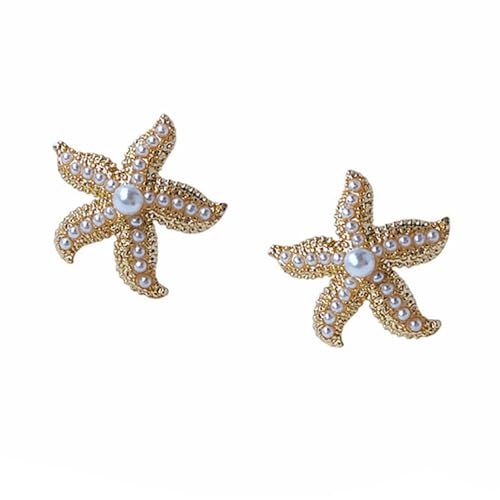 Boucles d'oreilles étoile de mer dorée et perle fine au fini brillant pour femme élégante