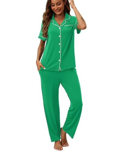Image of ZMJ Womens Pajamas Sets 2 Piece Button Up Pj Sets Short Sleeve with Long Pant