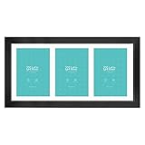 LaVie Home 8x16 Collage Black Gallery Picture Frame with Three 5x7 Inch Openings, Panoramic Picture Frame for Wall Decoration, Classic Black Poster Frame Design Pairs Well with Family Photos (1 Pack)