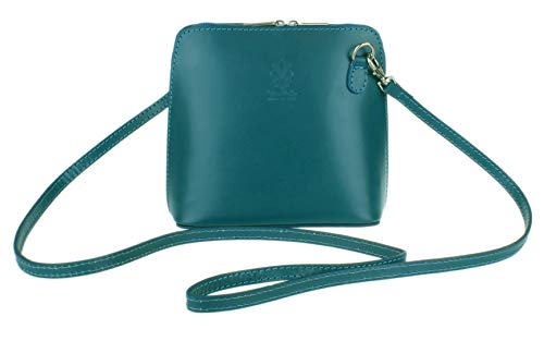 Girly Handbags Womens Vera Pelle Genuine Leather Snake Skin Rigid Cross Body Shoulder Bag Real Italian (Dark Teal)