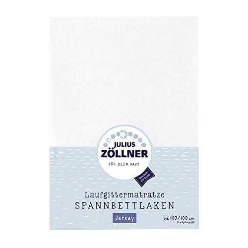 Julius Zöllner 8390347100 Jersey Spanntuch, passend für Laufgittermatratzen 68x90 bis 100x100 cm, Weiß