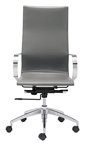 Zuo Modern - Glider High Back Office Chair Gray - Modern - Seating - Steel, Aluminum, Foam, 100% Polyurethane - Indoor - 45.3In Height #TOP5