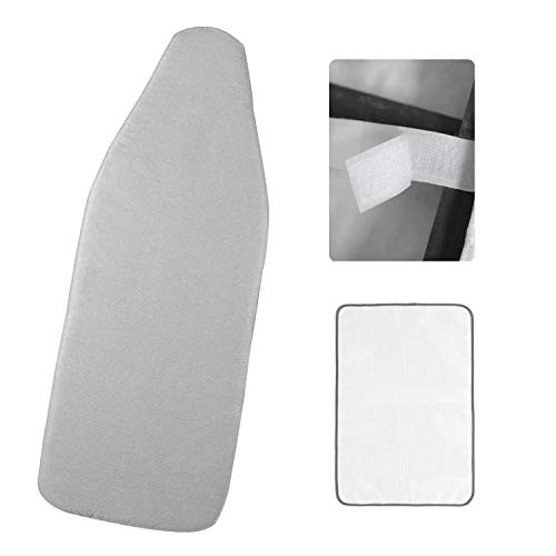 Refrze Small Ironing Board Cover and Pad 12.5x30in, Fits Small Ironing Board, Elastic Mini Ironing Board Cover with Straps, Thick Padding, Scorch and Stain Resistant, Silver
