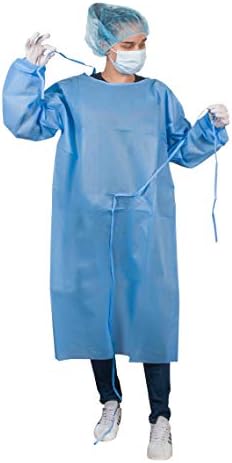 AMZ Industrial Robes XX-Large. Pack of 5 Adult Disposable Gwns 45" long. Blue Polypropylene Robes 45G. Non-sterile Comfortable Frocks with Long Sleeves, Neck and Waist ties.