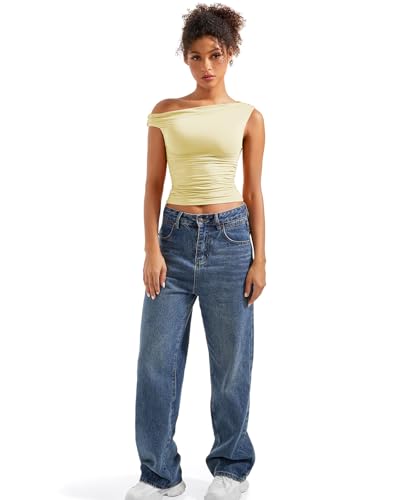 SUUKSESS Women Off Shoulder Tops Sleeveless Shirts Y2K Going Out Crop Tank Top
