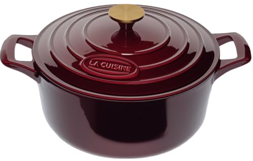 Image of La Cuisine Enameled Cast Iron Dutch Oven Casserole Pot with Golden handle for Lid, Internal Matte Black Enamel Coating, 5 QT 10.5 inch / 26cm O, Oven-Safe 550F /276C, Cranberry