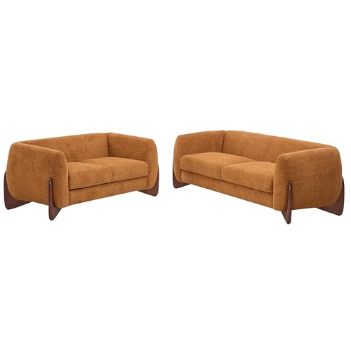 Image of Christopher Knight Home Almad 2 Pieces Sofa Couch Set, Cozy 3-Seater Sofa and Loveseat for Living Room, Upholstered Couch Chair, Soft Seating Lounge Sofa with Wood Frame, Boucle Fabric, Caramel Brown